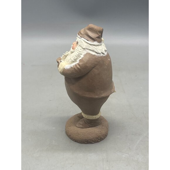 Christmas Santa figurine hand painted signed brown round hat standing 6" READ - Picture 3 of 8